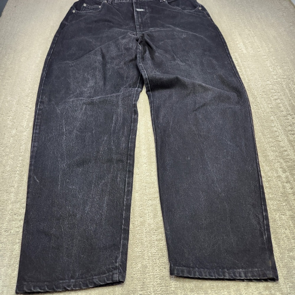Vintage Y2K Baggy Jeans Men 38x34 Black Embroidered Pockets Boss Denim High Rise